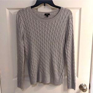 Talbots Cable Knit Sweater, grey with silver sparkles, XL Petite